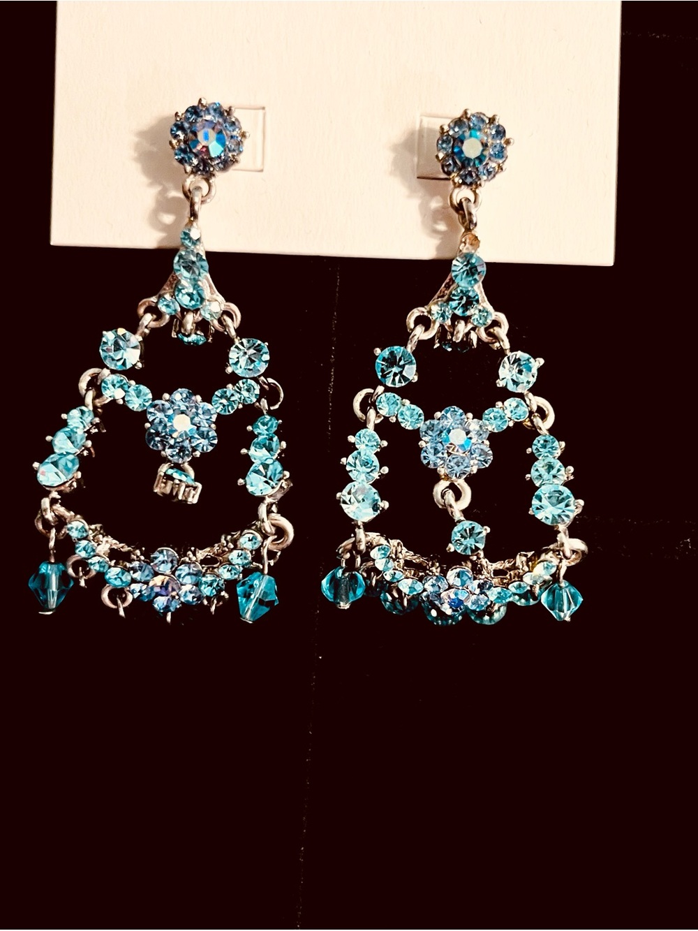 ✨ Aqua/Teal/Turquoise Rhinestone Necklace & Chandelier Earrings Jewelry Set 🌸 - Picture 4 of 12